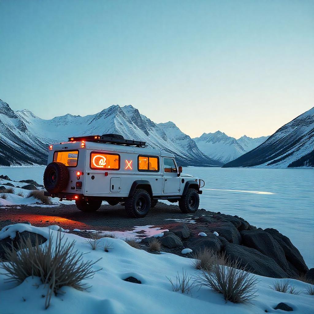 Camper blanco en nieve
